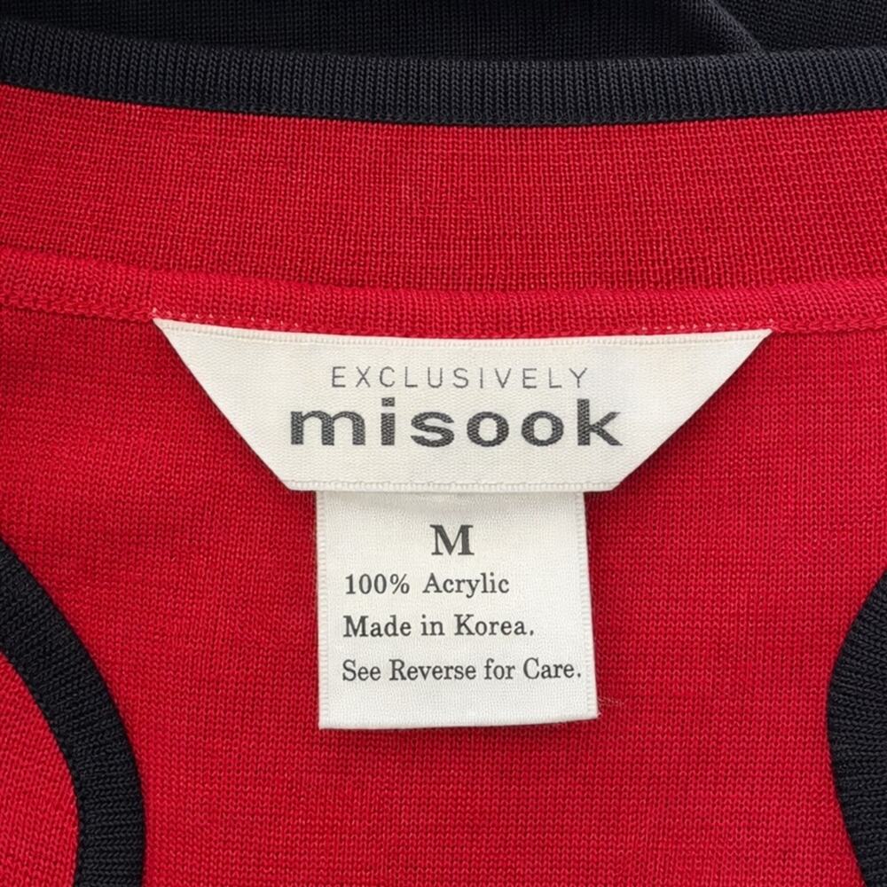 Exclusively Misook Raspberry Red Black Striped Open Cardigan Jacket Size M Korea - Picture 4 of 7